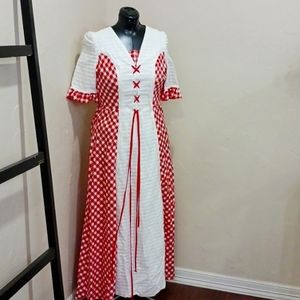 Vintage Red And White Check Reenactment Long Dress 38x30x53